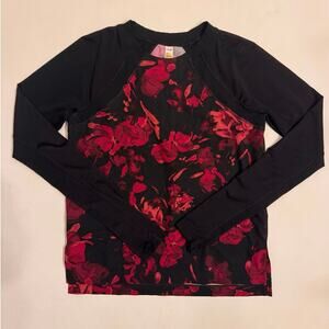 Lole Women's Active Floral Red/Black Colorblock Top Sz XS Stretch